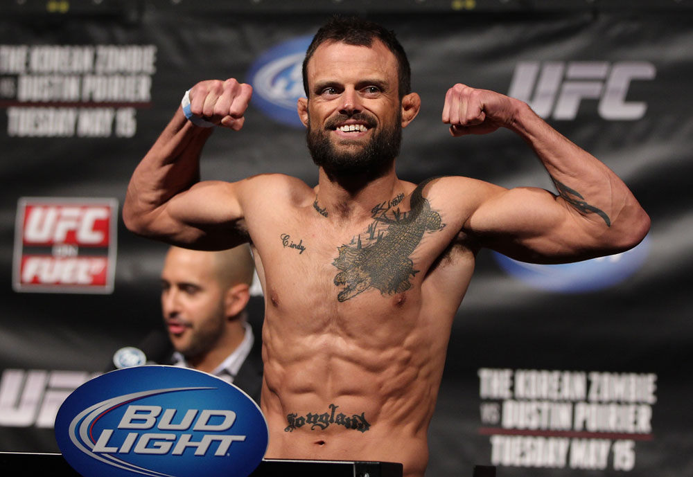 FAIRFAX, VA - MAY 14:  Jeff Hougland makes weight during the UFC on Fuel TV official weigh in at Patriot Center on May 14, 2012 in Fairfax, Virginia.  (Photo by Josh Hedges/Zuffa LLC/Zuffa LLC via Getty Images)