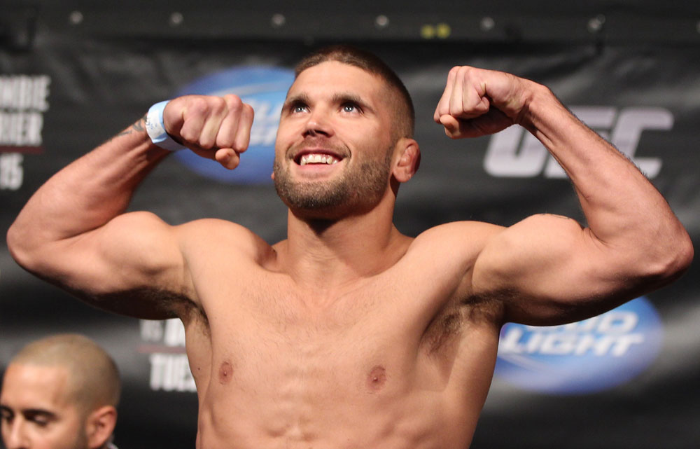 FAIRFAX, VA - MAY 14:  Jeremy Stephens makes weight during the UFC on Fuel TV official weigh in at Patriot Center on May 14, 2012 in Fairfax, Virginia.  (Photo by Josh Hedges/Zuffa LLC/Zuffa LLC via Getty Images)