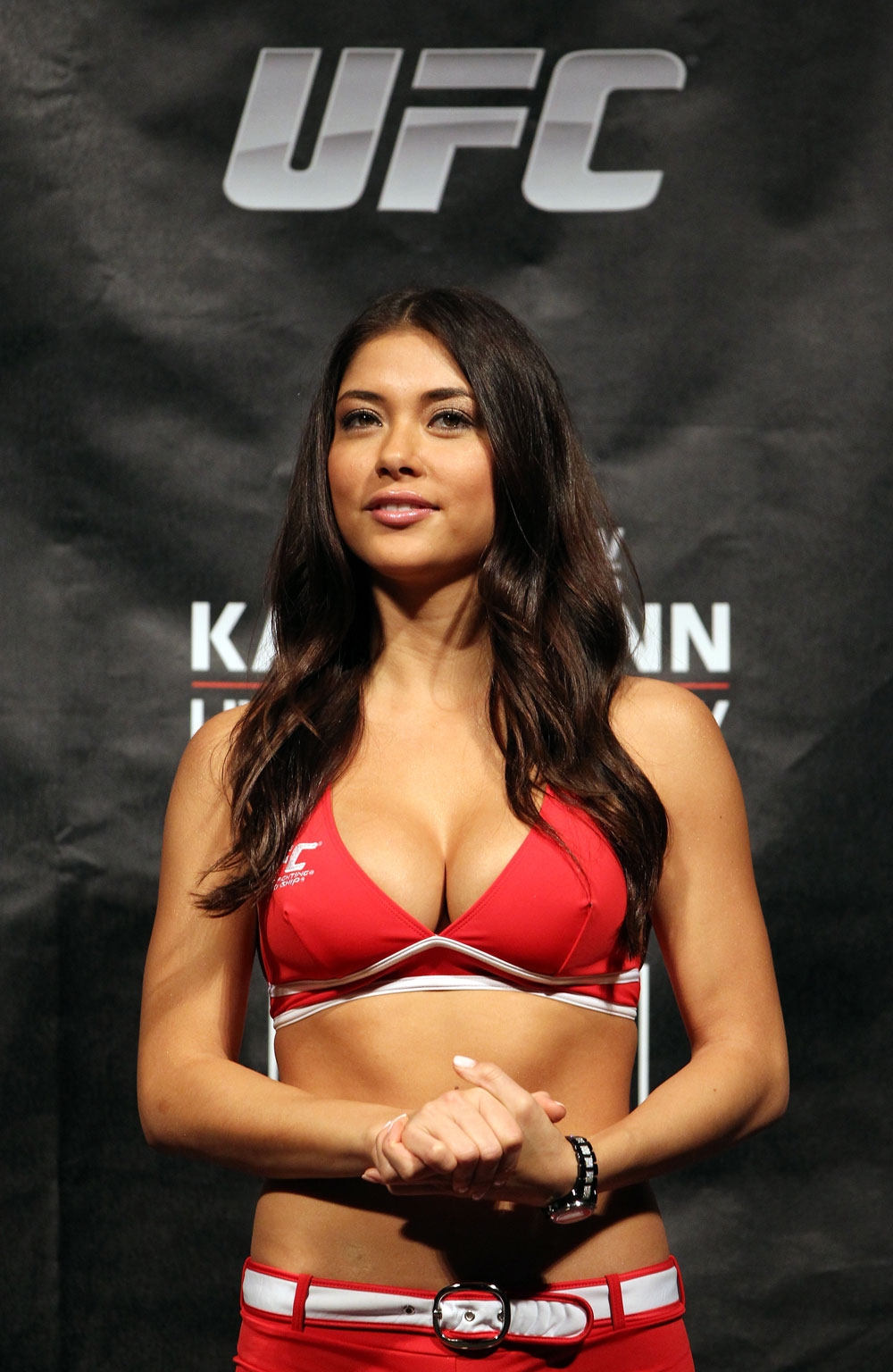 SYDNEY, AUSTRALIA - MARCH 02: UFC Octagon Arianny Celeste attends the UFC on FX official weigh in at Allphones Arena on March 2, 2012 in Sydney, Australia. (Photo by Josh Hedges/Zuffa LLC/Zuffa LLC via Getty Images) *** Local Caption *** Arianny Celeste