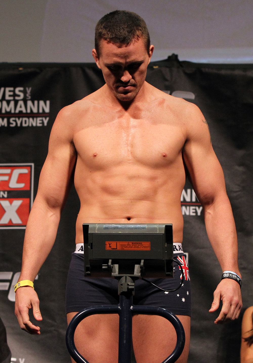 SYDNEY, AUSTRALIA - MARCH 02: Kyle Noke weighs in during the UFC on FX official weigh in at Allphones Arena on March 2, 2012 in Sydney, Australia. (Photo by Josh Hedges/Zuffa LLC/Zuffa LLC via Getty Images) *** Local Caption *** Kyle Noke