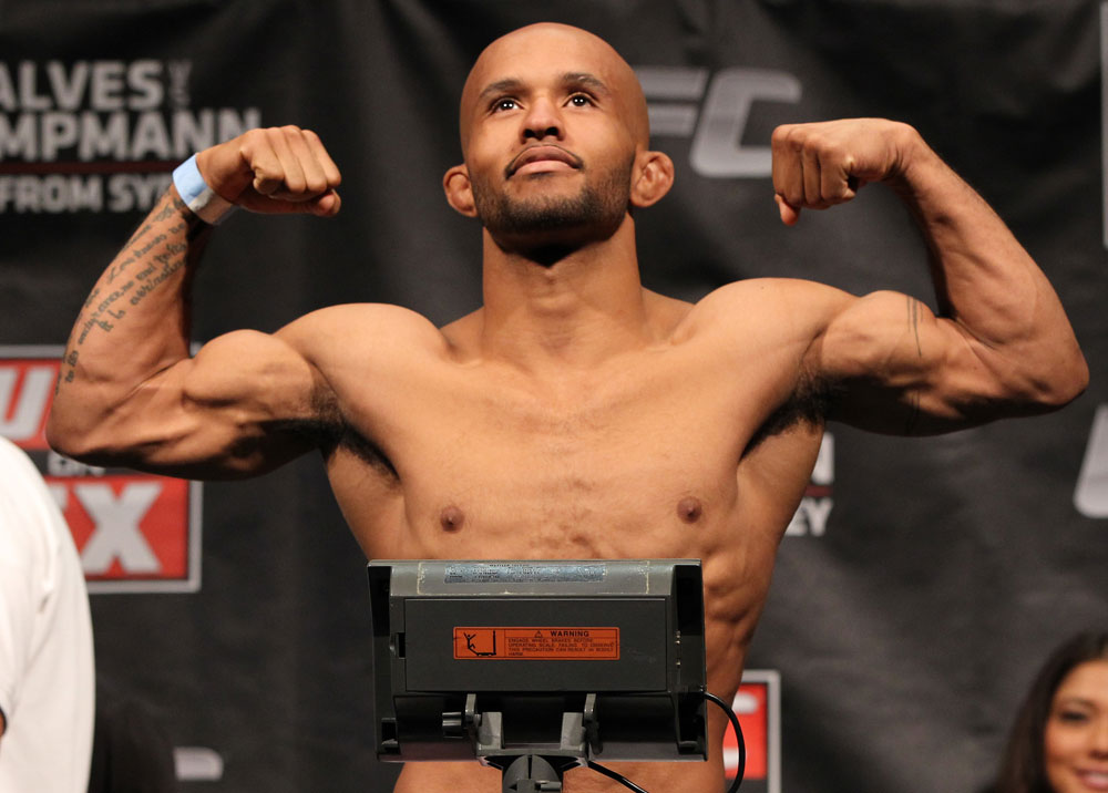 SYDNEY, AUSTRALIA - MARCH 02: Demetrious Johnson weighs in during the UFC on FX official weigh in at Allphones Arena on March 2, 2012 in Sydney, Australia. (Photo by Josh Hedges/Zuffa LLC/Zuffa LLC via Getty Images) *** Local Caption *** Demetrious Johnson