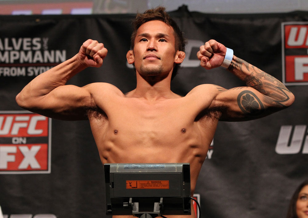 SYDNEY, AUSTRALIA - MARCH 02: Yasuhiro Urushitani weighs in during the UFC on FX official weigh in at Allphones Arena on March 2, 2012 in Sydney, Australia. (Photo by Josh Hedges/Zuffa LLC/Zuffa LLC via Getty Images) *** Local Caption *** Yasuhiro Urushitani