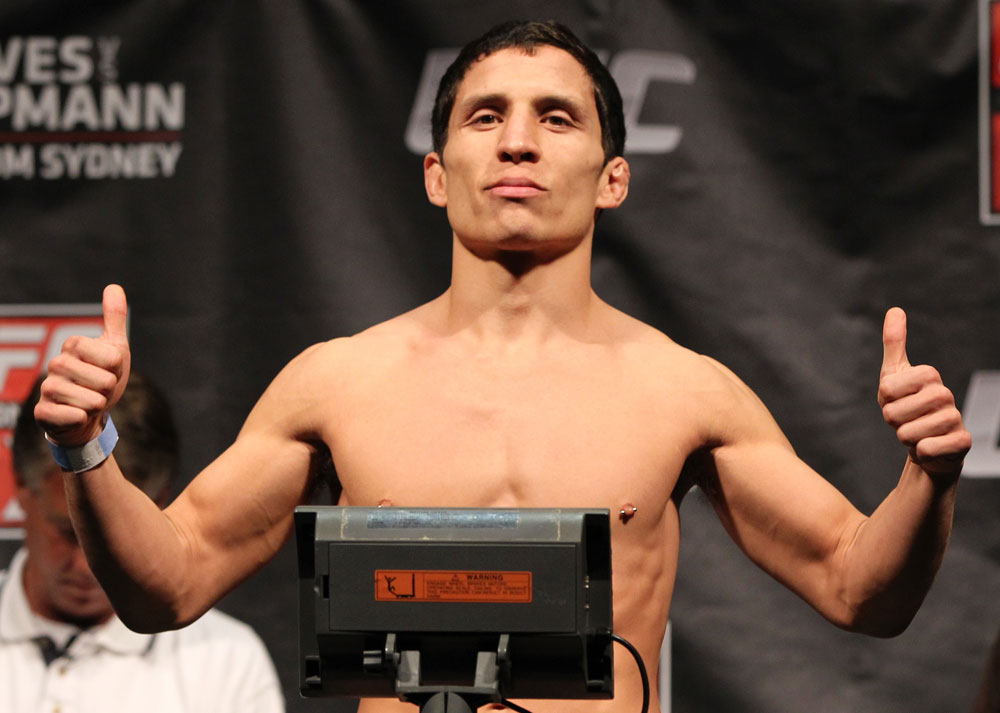SYDNEY, AUSTRALIA - MARCH 02: Joseph Benavidez weighs in during the UFC on FX official weigh in at Allphones Arena on March 2, 2012 in Sydney, Australia. (Photo by Josh Hedges/Zuffa LLC/Zuffa LLC via Getty Images) *** Local Caption *** Joseph Benavidez
