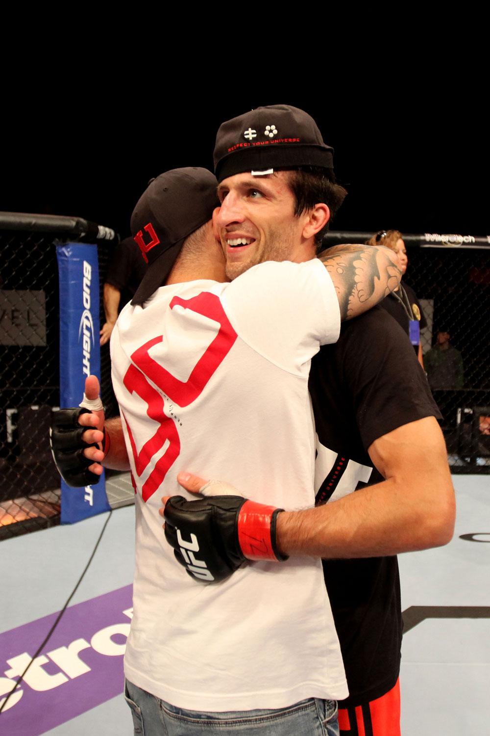 ATLANTIC CITY, NJ - JUNE 22:  Ken Stone (R) celebrates his win by split decision over Dustin Pague (not pictured) in a bantamweight bout during UFC on FX 4 at Revel Casino on June 22, 2012 in Atlantic City, New Jersey.  (Photo by Nick Laham/Zuffa LLC/Zuffa LLC)