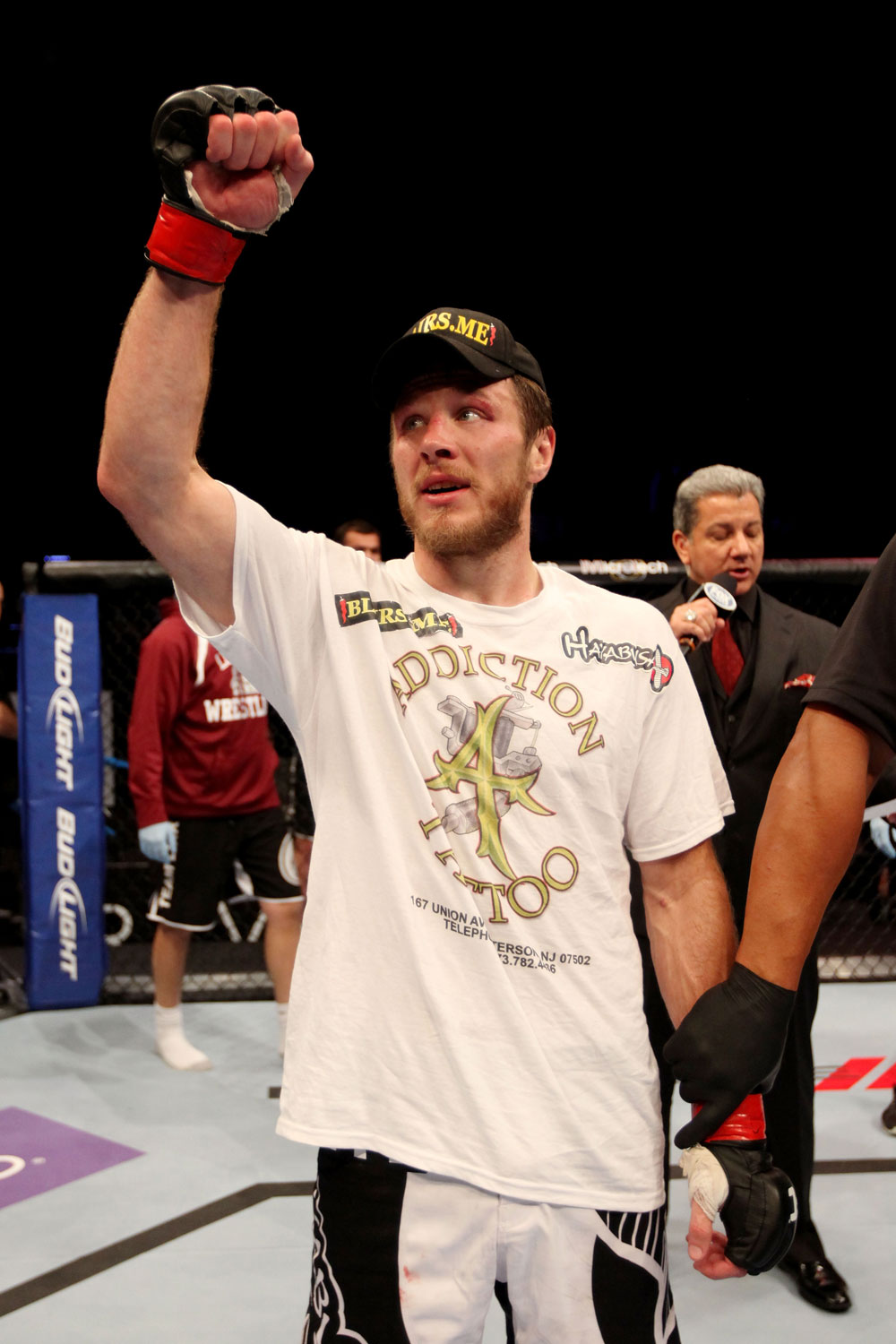 ATLANTIC CITY, NJ - JUNE 22:  Dan Miller celebrates his submission by guillotine choke to win over Ricardo Funch (not pictured) in a welterweight bout during UFC on FX 4 at Revel Casino on June 22, 2012 in Atlantic City, New Jersey.  (Photo by Nick Laham/Zuffa LLC/Zuffa LLC)