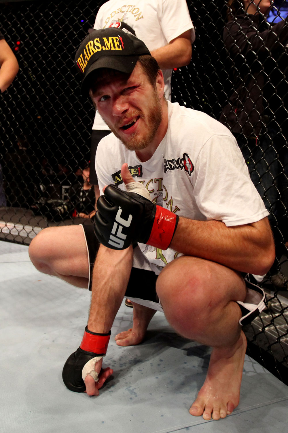 ATLANTIC CITY, NJ - JUNE 22:  Dan Miller gives a thumbs-up in celebration of his submission by guillotine choke to win over Ricardo Funch (not pictured) in a welterweight bout during UFC on FX 4 at Revel Casino on June 22, 2012 in Atlantic City, New Jersey.  (Photo by Nick Laham/Zuffa LLC/Zuffa LLC)