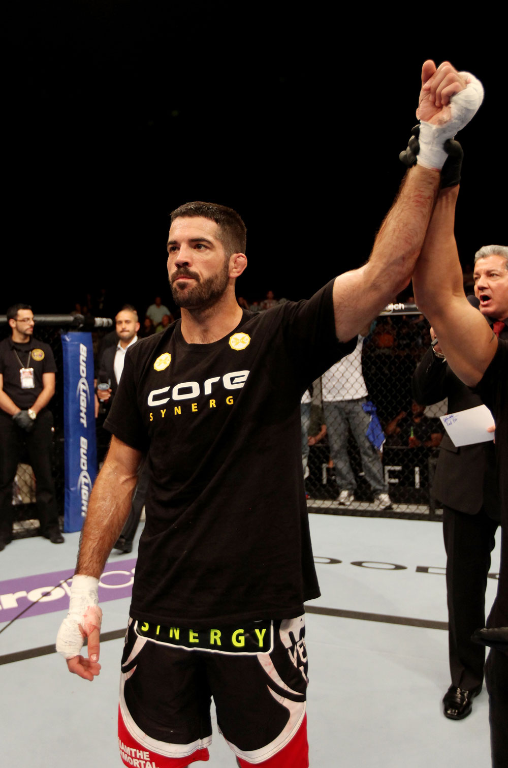 ATLANTIC CITY, NJ - JUNE 22:  Matt Brown celebrates his win by TKO (knees and punches) over Luis Ramos (not pictured) in a welterweight bout during UFC on FX 4 at Revel Casino on June 22, 2012 in Atlantic City, New Jersey.  (Photo by Nick Laham/Zuffa LLC/Zuffa LLC)