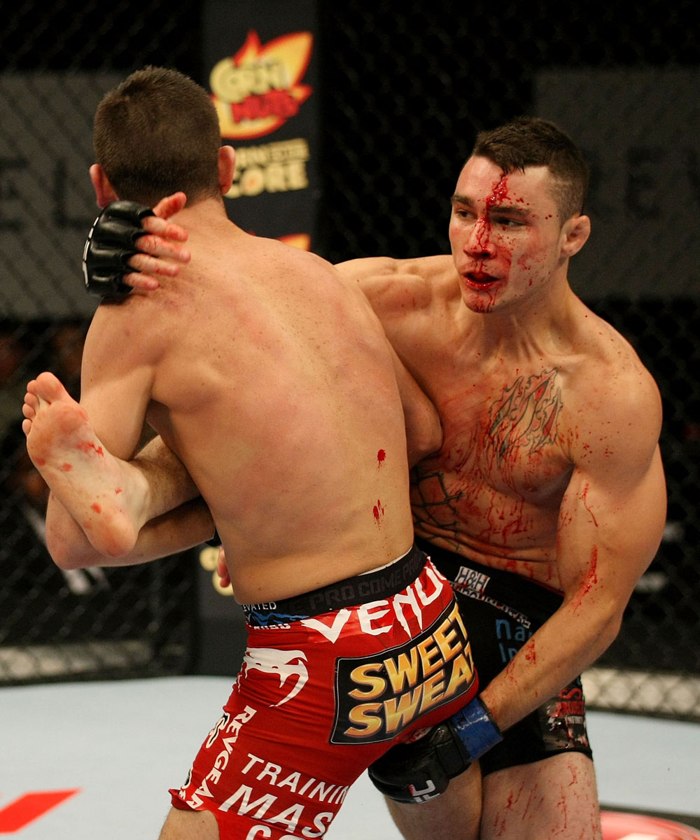 ATLANTIC CITY, NJ - JUNE 22: Steven Siler (L) battles against Joe Gambino (R) in a featherweight bout during UFC on FX 4 at Revel Casino on June 22, 2012 in Atlantic City, New Jersey.  (Photo by Nick Laham/Zuffa LLC/Zuffa LLC)