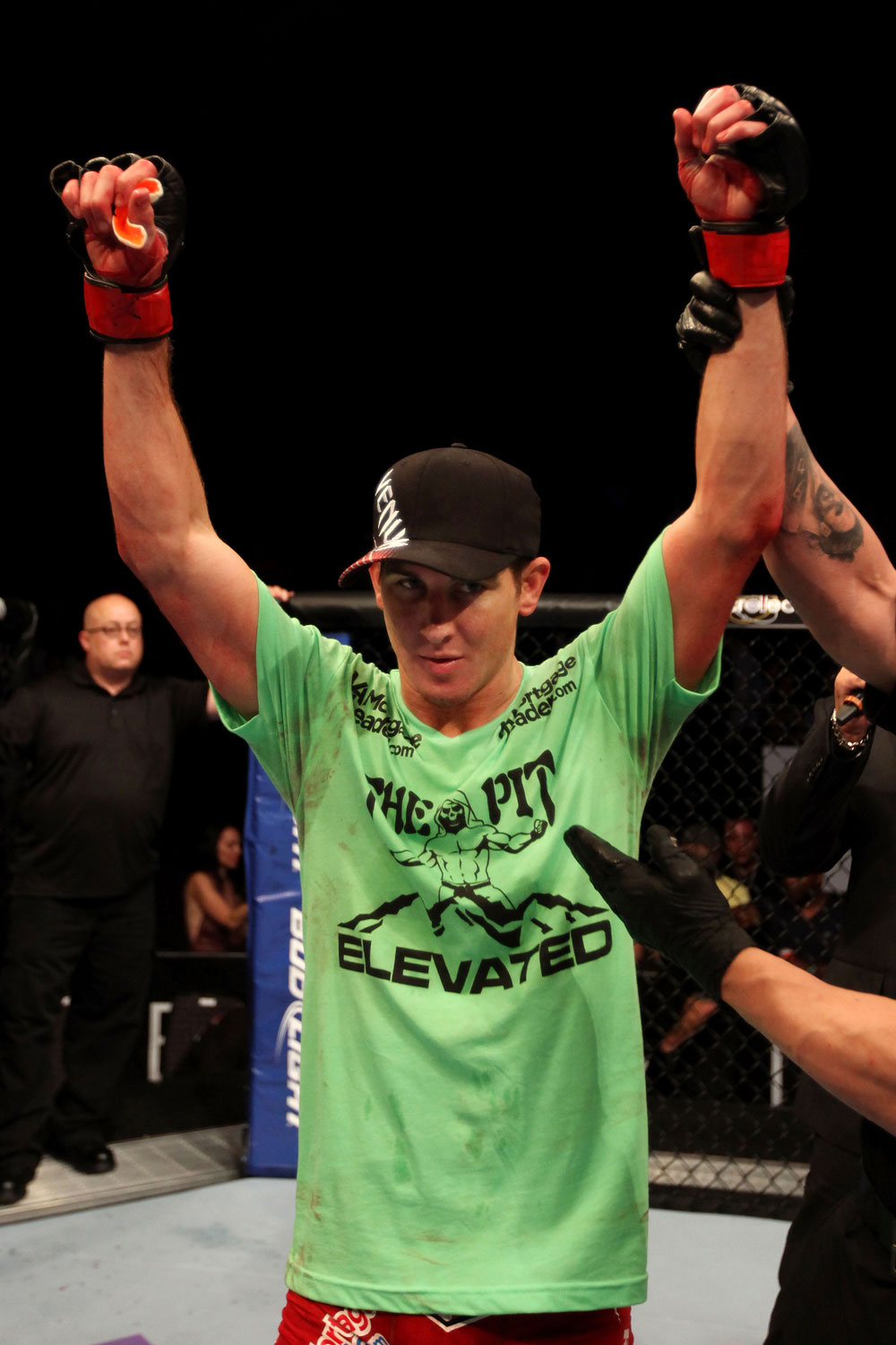 ATLANTIC CITY, NJ - JUNE 22:  Steven Siler celebrates his win by submission guillotine choke against Joe Gambino (not pictured) in a featherweight bout during UFC on FX 4 at Revel Casino on June 22, 2012 in Atlantic City, New Jersey.  (Photo by Nick Laham/Zuffa LLC/Zuffa LLC)