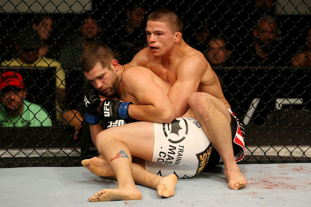 ATLANTIC CITY, NJ - JUNE 22:  Brock Jardine (L) grapples with Rick Story (R) in a welterweight bout during UFC on FX 4 at Revel Casino on June 22, 2012 in Atlantic City, New Jersey.  (Photo by Nick Laham/Zuffa LLC/Zuffa LLC)