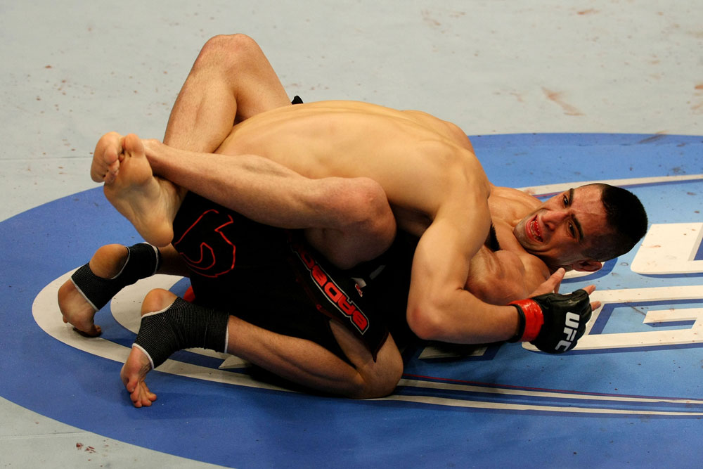 ATLANTIC CITY, NJ - JUNE 22: Hatsu Hioki (T) grapples against Ricardo Lamas (B) in a featherweight bout during UFC on FX 4 at Revel Casino on June 22, 2012 in Atlantic City, New Jersey. (Photo by Nick Laham/Zuffa LLC/Zuffa LLC)