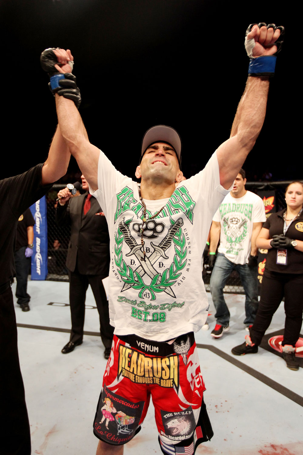 ATLANTIC CITY, NJ - JUNE 22: Ricardo Lamas celebrates his win by unanimous decision over Hatsu Hioki (not pictured) in a featherweight bout during UFC on FX 4 at Revel Casino on June 22, 2012 in Atlantic City, New Jersey.  (Photo by Nick Laham/Zuffa LLC/Zuffa LLC)