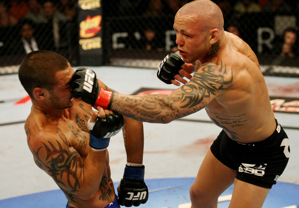 ATLANTIC CITY, NJ - JUNE 22: Ross Pearson (R) punches Cub Swanson (L) in a featherweight bout during UFC on FX 4 at Revel Casino on June 22, 2012 in Atlantic City, New Jersey.  (Photo by Nick Laham/Zuffa LLC/Zuffa LLC)