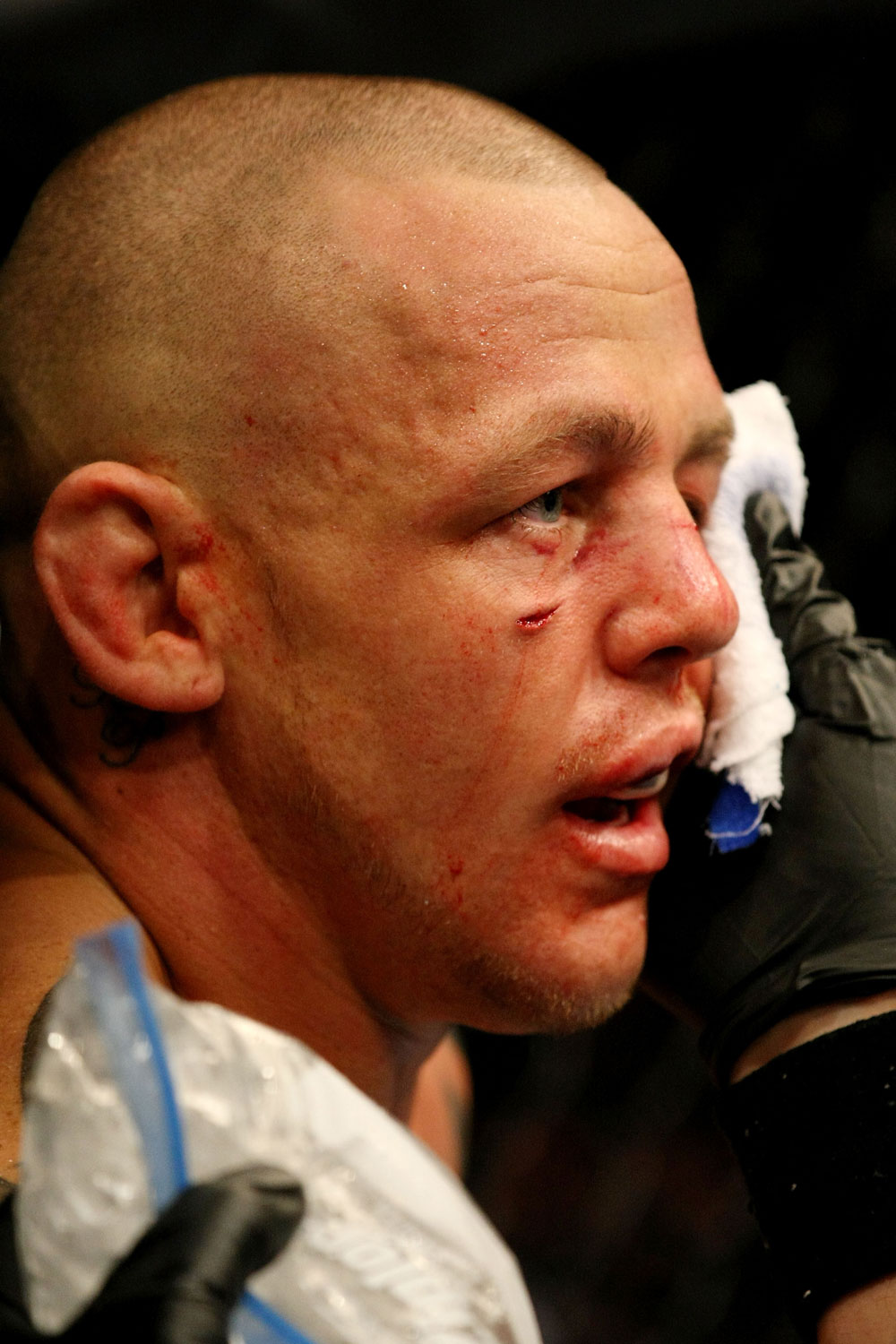 ATLANTIC CITY, NJ - JUNE 22: Ross Pearson is tended to during his featherweight bout against Cub Swanson (not pictured) during UFC on FX 4 at Revel Casino on June 22, 2012 in Atlantic City, New Jersey.  (Photo by Nick Laham/Zuffa LLC/Zuffa LLC)