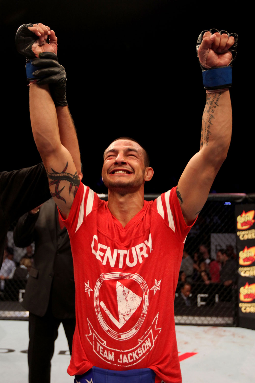 ATLANTIC CITY, NJ - JUNE 22:  Cub Swanson celebrates his win by TKO against Ross Pearson (not pictured) in a featherweight bout during UFC on FX 4 at Revel Casino on June 22, 2012 in Atlantic City, New Jersey.  (Photo by Nick Laham/Zuffa LLC/Zuffa LLC)