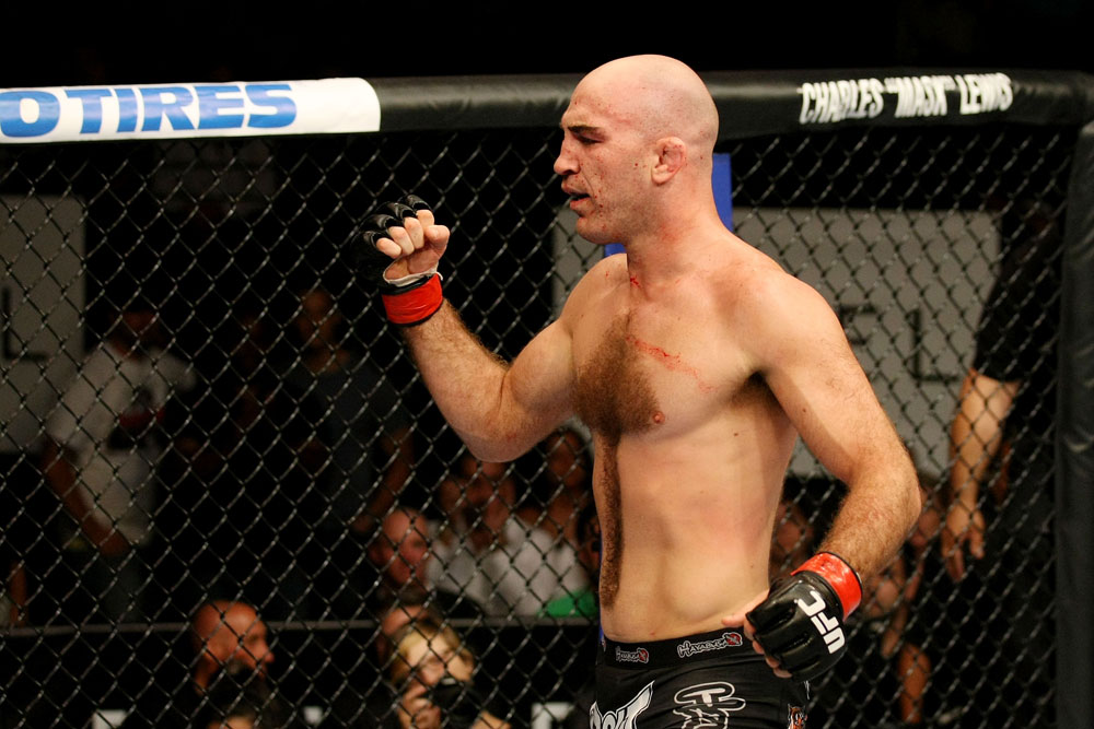 ATLANTIC CITY, NJ - JUNE 22: Brian Ebersole celebrates in a welterweight bout against T.J. Waldburger (not pictured) during UFC on FX 4 at Revel Casino on June 22, 2012 in Atlantic City, New Jersey.  (Photo by Nick Laham/Zuffa LLC/Zuffa LLC)