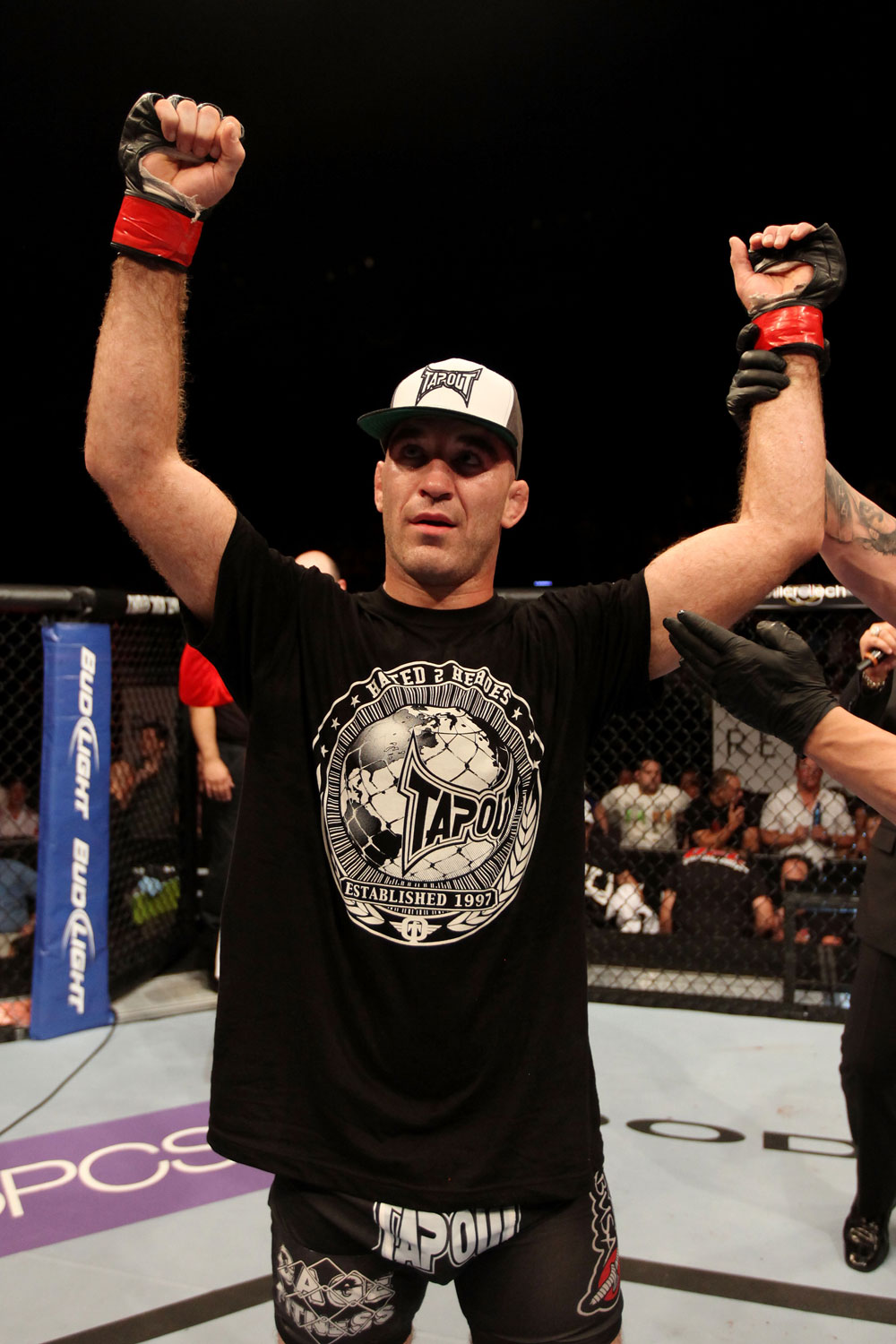 ATLANTIC CITY, NJ - JUNE 22:  Brian Ebersole celebrates his win by unanimous decision against T.J. Waldburger (not pictured) in a welterweight bout during UFC on FX 4 at Revel Casino on June 22, 2012 in Atlantic City, New Jersey.  (Photo by Nick Laham/Zuffa LLC/Zuffa LLC)