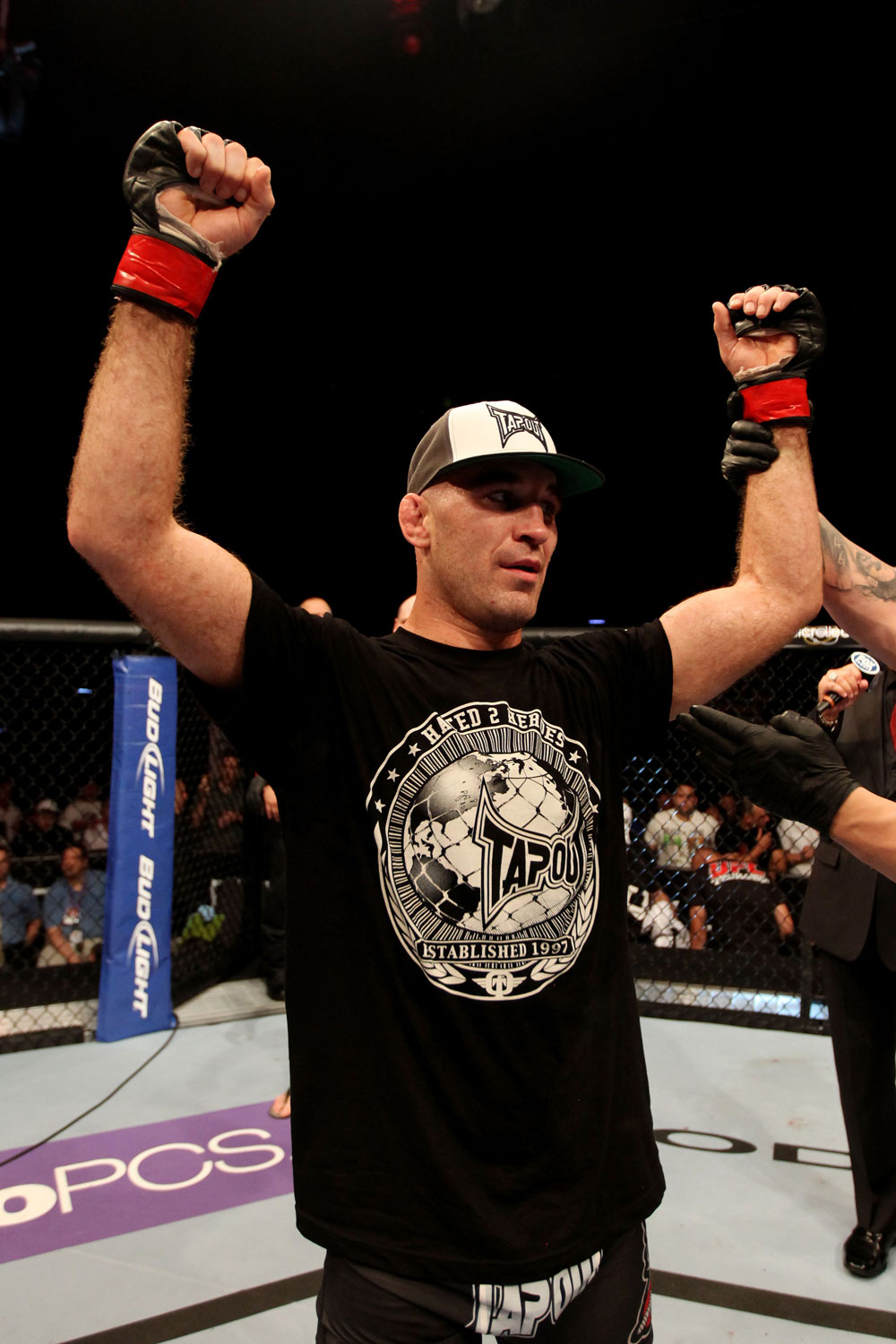 ATLANTIC CITY, NJ - JUNE 22:  Brian Ebersole celebrates his win by unanimous decision against T.J. Waldburger (not pictured) in a welterweight bout during UFC on FX 4 at Revel Casino on June 22, 2012 in Atlantic City, New Jersey.  (Photo by Nick Laham/Zuffa LLC/Zuffa LLC)