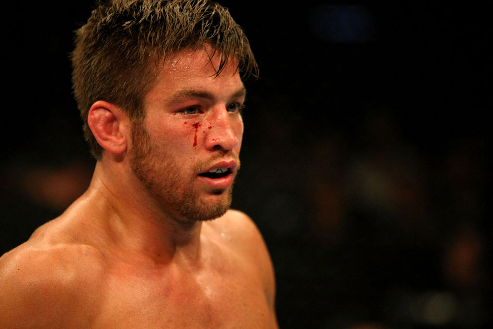 ATLANTIC CITY, NJ - JUNE 22:  Sam Stout looks on during a lightweight bout against Spencer Fisher (not pictured) during UFC on FX 4 at Revel Casino on June 22, 2012 in Atlantic City, New Jersey.  (Photo by Nick Laham/Zuffa LLC/Zuffa LLC)