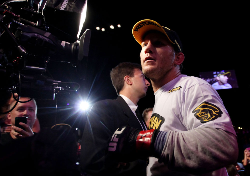 ATLANTIC CITY, NJ - JUNE 22:  Gray Maynard (L) prepares to enter the octagon before the main event lightweight bout against Clay Guida (not pictured) during UFC on FX 4 at Revel Casino on June 22, 2012 in Atlantic City, New Jersey.  (Photo by Nick Laham/Zuffa LLC/Zuffa LLC)