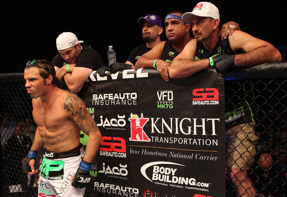 ATLANTIC CITY, NJ - JUNE 22:  Clay Guida (L) prepares with his team before fighting Gray Maynard (not pictured) in the main event lightweight bout during UFC on FX 4 at Revel Casino on June 22, 2012 in Atlantic City, New Jersey.  (Photo by Nick Laham/Zuffa LLC/Zuffa LLC)