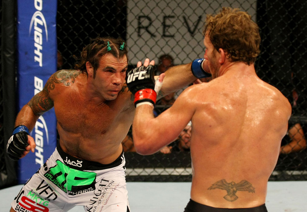 ATLANTIC CITY, NJ - JUNE 22:  Clay Guida (L) throws a punch against Gray Maynard (R) in the main event lightweight bout during UFC on FX 4 at Revel Casino on June 22, 2012 in Atlantic City, New Jersey.  (Photo by Nick Laham/Zuffa LLC/Zuffa LLC)