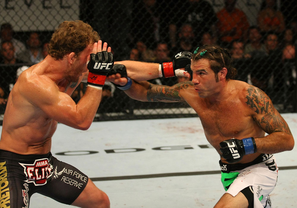 ATLANTIC CITY, NJ - JUNE 22: (L-R) Gray Maynard and Clay Guida exchange punches in the main event lightweight bout during UFC on FX 4 at Revel Casino on June 22, 2012 in Atlantic City, New Jersey.  (Photo by Nick Laham/Zuffa LLC/Zuffa LLC)