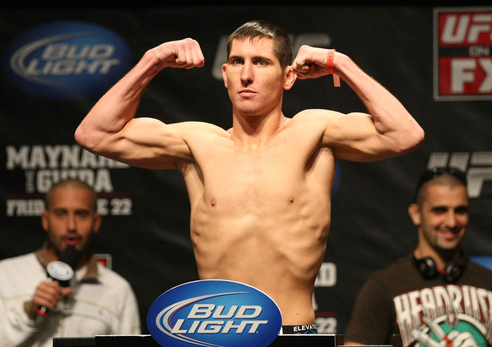 ATLANTIC CITY, NJ - JUNE 21: Steven Siler flexes after making weight during the UFC on FX official weigh in at Revel Casino on June 21, 2012 in Atlantic City, New Jersey. (Photo by Nick Laham/Zuffa LLC/Zuffa LLC via Getty Images)
