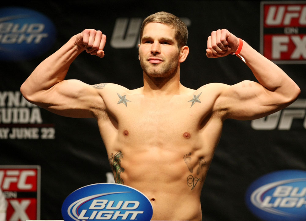 ATLANTIC CITY, NJ - JUNE 21: Brock Jardine flexes after making weight during the UFC on FX official weigh in at Revel Casino on June 21, 2012 in Atlantic City, New Jersey.  (Photo by Nick Laham/Zuffa LLC/Zuffa LLC via Getty Images)