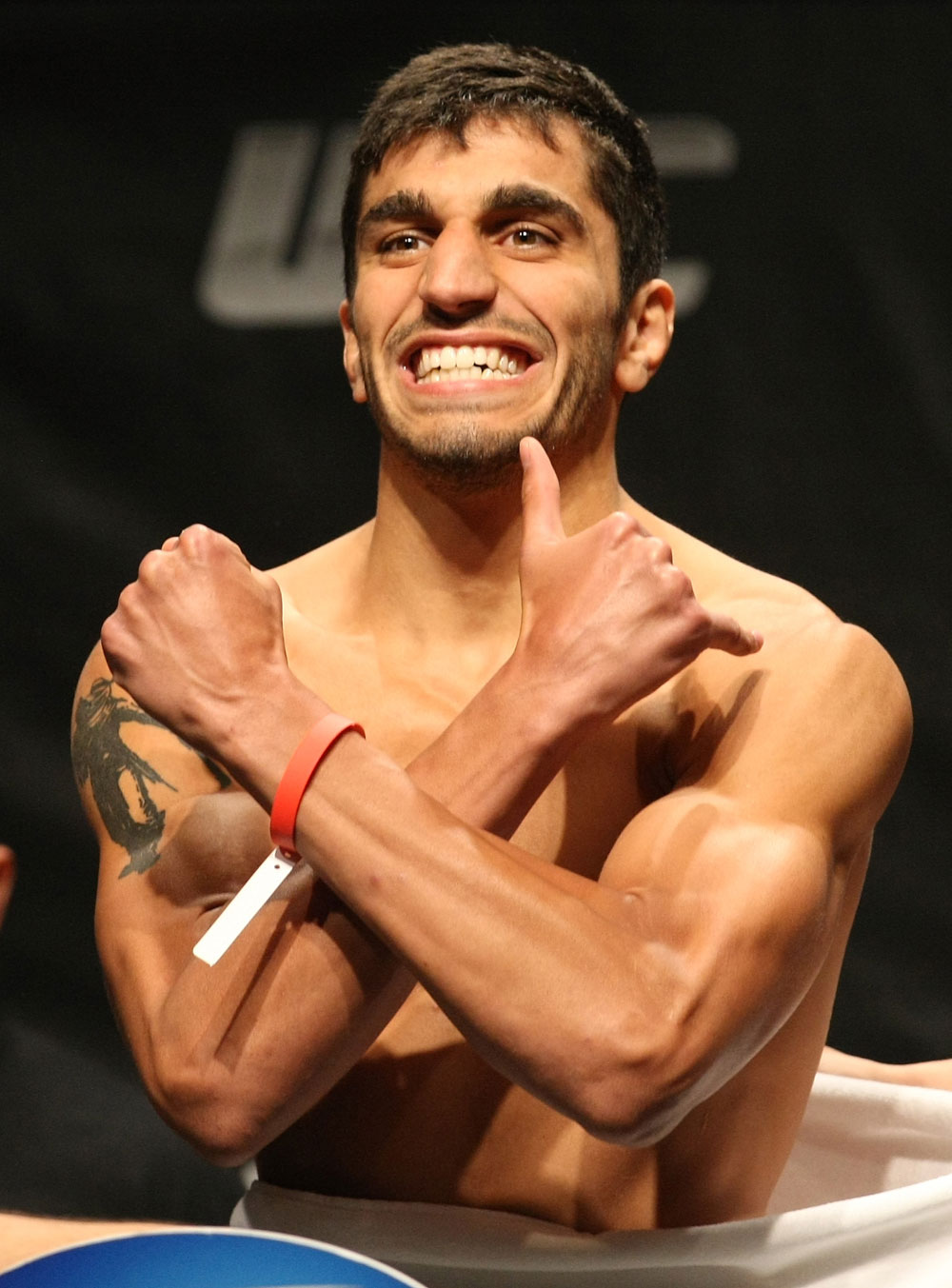 ATLANTIC CITY, NJ - JUNE 21: Ramsey Nijem flexes after making weight during the UFC on FX official weigh in at Revel Casino on June 21, 2012 in Atlantic City, New Jersey. (Photo by Nick Laham/Zuffa LLC/Zuffa LLC via Getty Images)