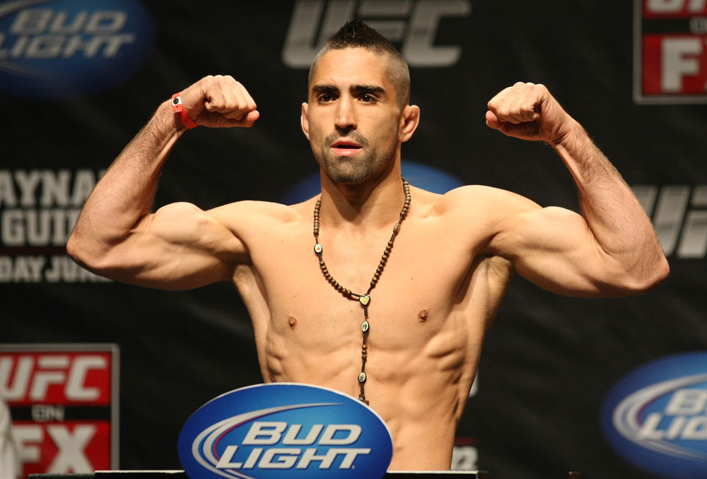 ATLANTIC CITY, NJ - JUNE 21: Ricardo Lamas flexes after making weight during the UFC on FX official weigh in at Revel Casino on June 21, 2012 in Atlantic City, New Jersey.  (Photo by Nick Laham/Zuffa LLC/Zuffa LLC via Getty Images)