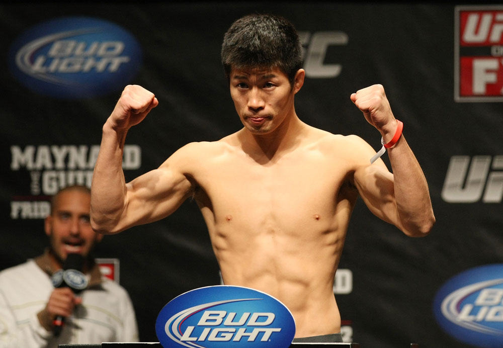 ATLANTIC CITY, NJ - JUNE 21: Hatsu Hioki flexes after making weight during the UFC on FX official weigh in at Revel Casino on June 21, 2012 in Atlantic City, New Jersey. (Photo by Nick Laham/Zuffa LLC/Zuffa LLC via Getty Images)