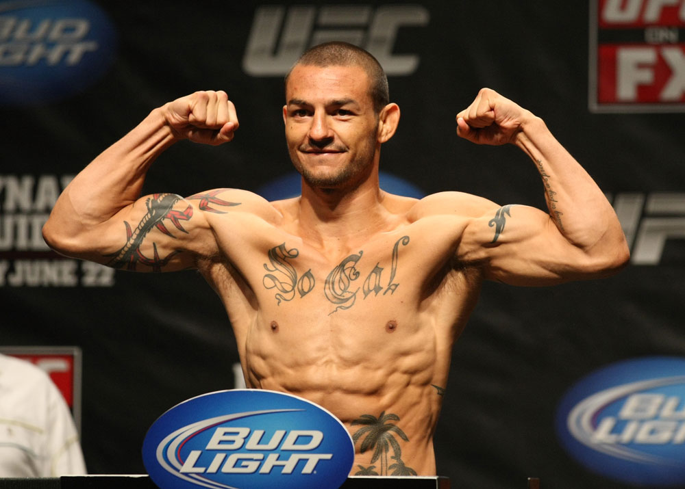 ATLANTIC CITY, NJ - JUNE 21: Cub Swanson flexes after making weight during the UFC on FX official weigh in at Revel Casino on June 21, 2012 in Atlantic City, New Jersey. (Photo by Nick Laham/Zuffa LLC/Zuffa LLC via Getty Images)