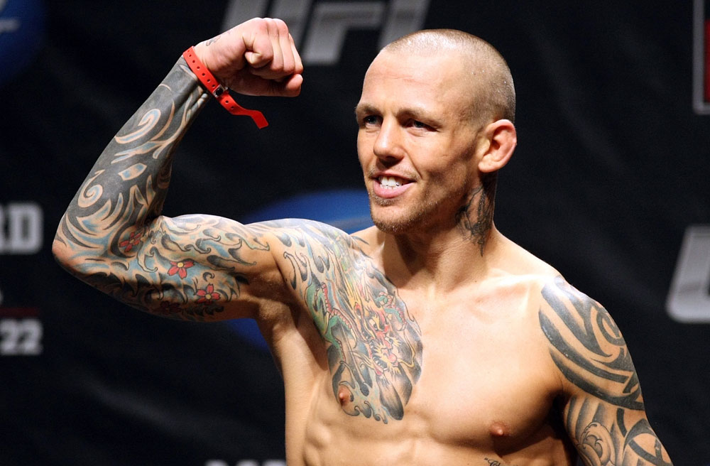 ATLANTIC CITY, NJ - JUNE 21: Ross Pearson flexes after making weight during the UFC on FX official weigh in at Revel Casino on June 21, 2012 in Atlantic City, New Jersey. (Photo by Nick Laham/Zuffa LLC/Zuffa LLC via Getty Images)
