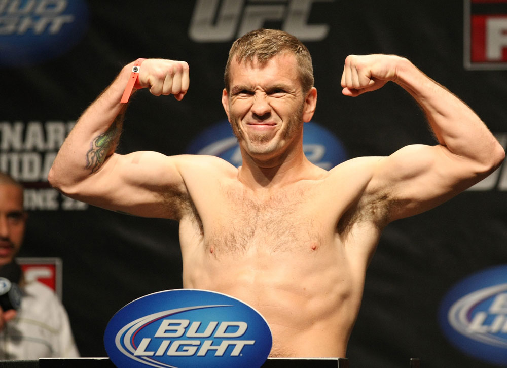 ATLANTIC CITY, NJ - JUNE 21: Spencer Fisher flexes after making weight during the UFC on FX official weigh in at Revel Casino on June 21, 2012 in Atlantic City, New Jersey. (Photo by Nick Laham/Zuffa LLC/Zuffa LLC via Getty Images)