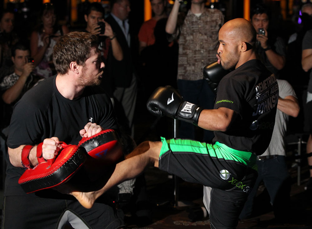 SYDNEY, AUSTRALIA - FEBRUARY 28: Demetrious Johnson works out for the media during the UFC on FX open workouts at the Star Casino on February 28, 2012 in Sydney, Australia. (Photo by Josh Hedges/Zuffa LLC/Zuffa LLC via Getty Images) *** Local Caption *** Demetrious Johnson