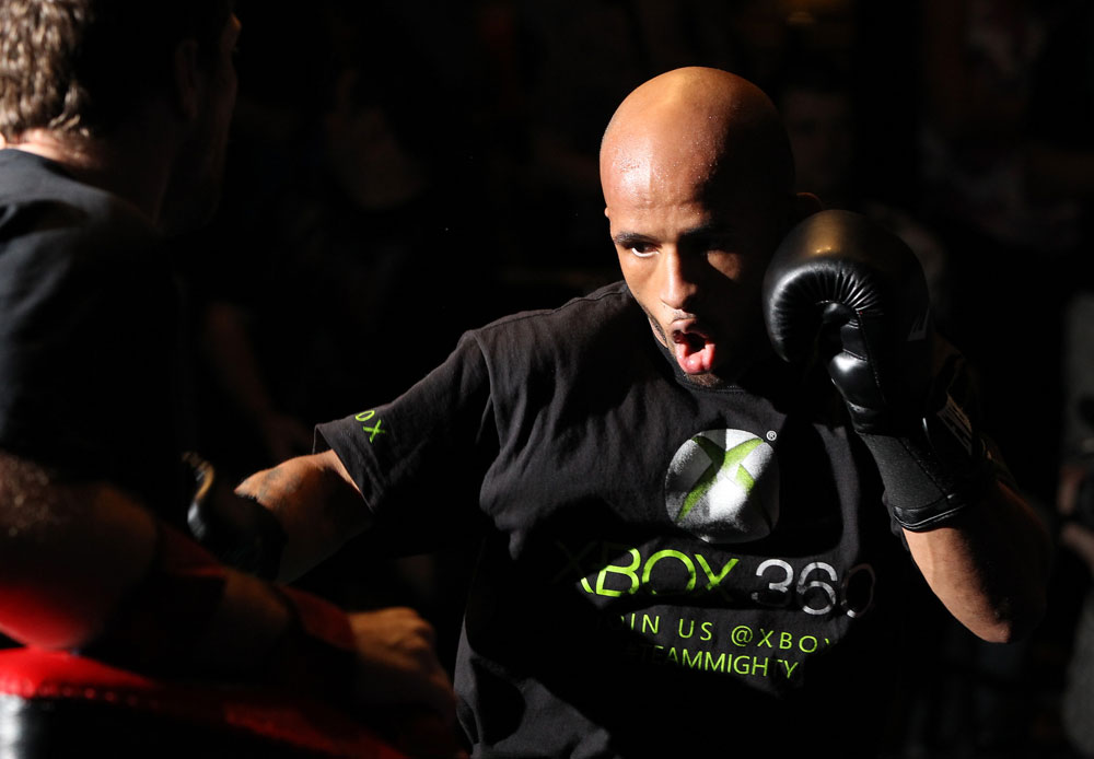 SYDNEY, AUSTRALIA - FEBRUARY 28: Demetrious Johnson works out for the media during the UFC on FX open workouts at the Star Casino on February 28, 2012 in Sydney, Australia. (Photo by Josh Hedges/Zuffa LLC/Zuffa LLC via Getty Images) *** Local Caption *** Demetrious Johnson