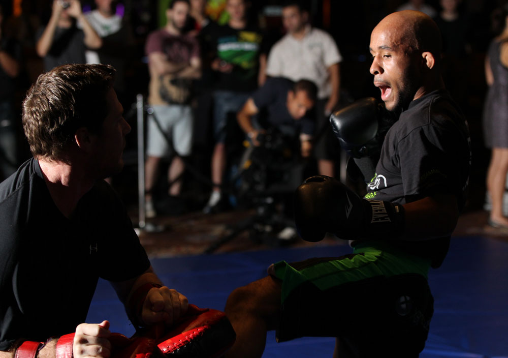 SYDNEY, AUSTRALIA - FEBRUARY 28: Demetrious Johnson works out for the media during the UFC on FX open workouts at the Star Casino on February 28, 2012 in Sydney, Australia. (Photo by Josh Hedges/Zuffa LLC/Zuffa LLC via Getty Images) *** Local Caption *** Demetrious Johnson
