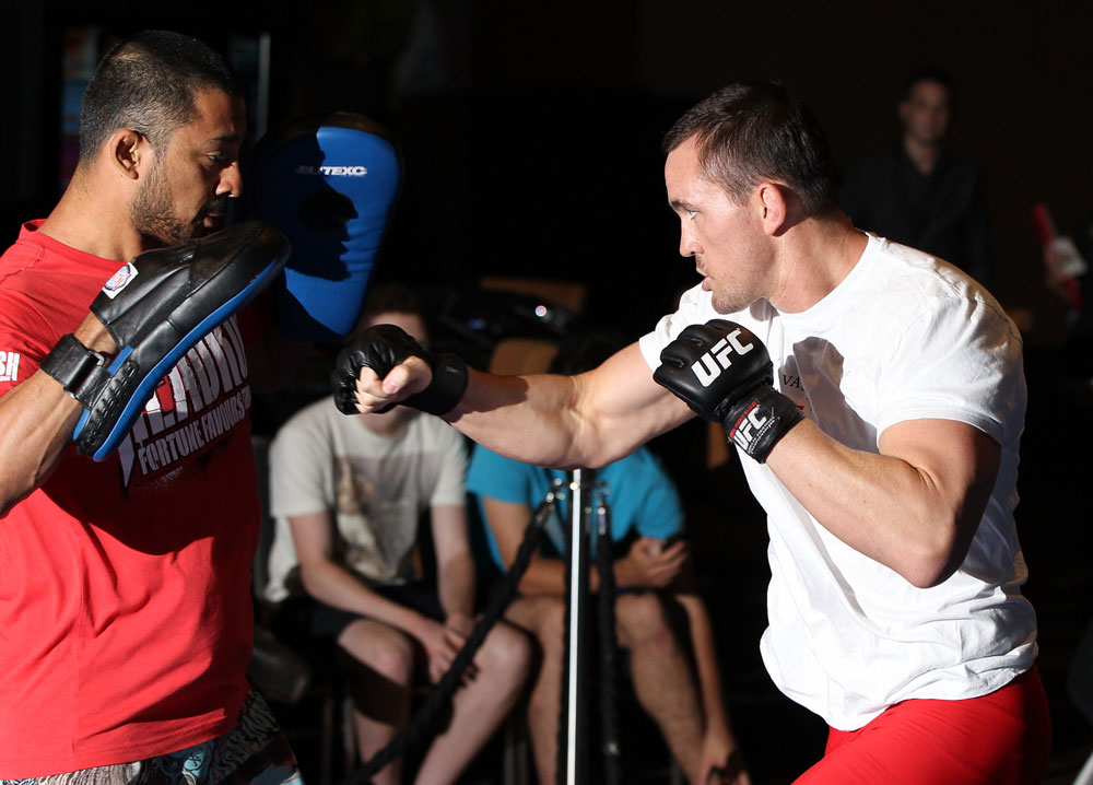 SYDNEY, AUSTRALIA - FEBRUARY 28: Kyle Noke works out for the media during the UFC on FX open workouts at the Star Casino on February 28, 2012 in Sydney, Australia. (Photo by Josh Hedges/Zuffa LLC/Zuffa LLC via Getty Images) *** Local Caption *** Kyle Noke