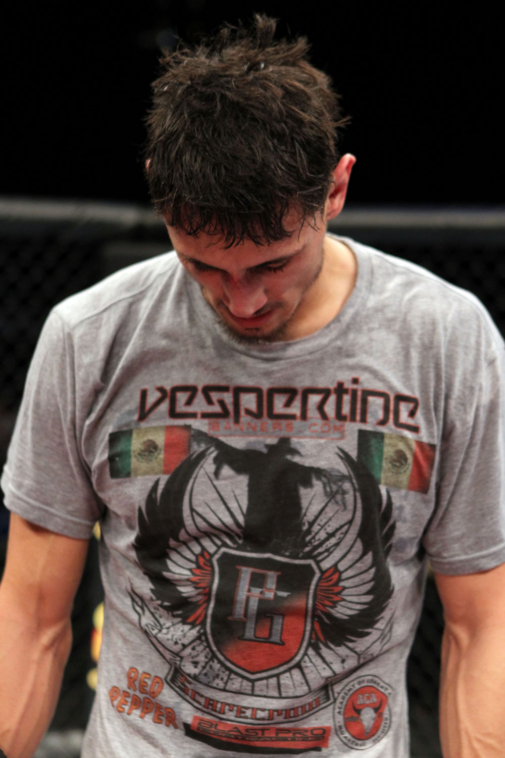 EAST RUTHERFORD, NJ - MAY 05: Pablo Garza reacts after being defeated by Dennis Bermudez in thier Bantamweight bout at Izod Center on May 5, 2012 in East Rutherford, New Jersey. (Photo by Josh Hedges/Zuffa LLC/Zuffa LLC via Getty Images)