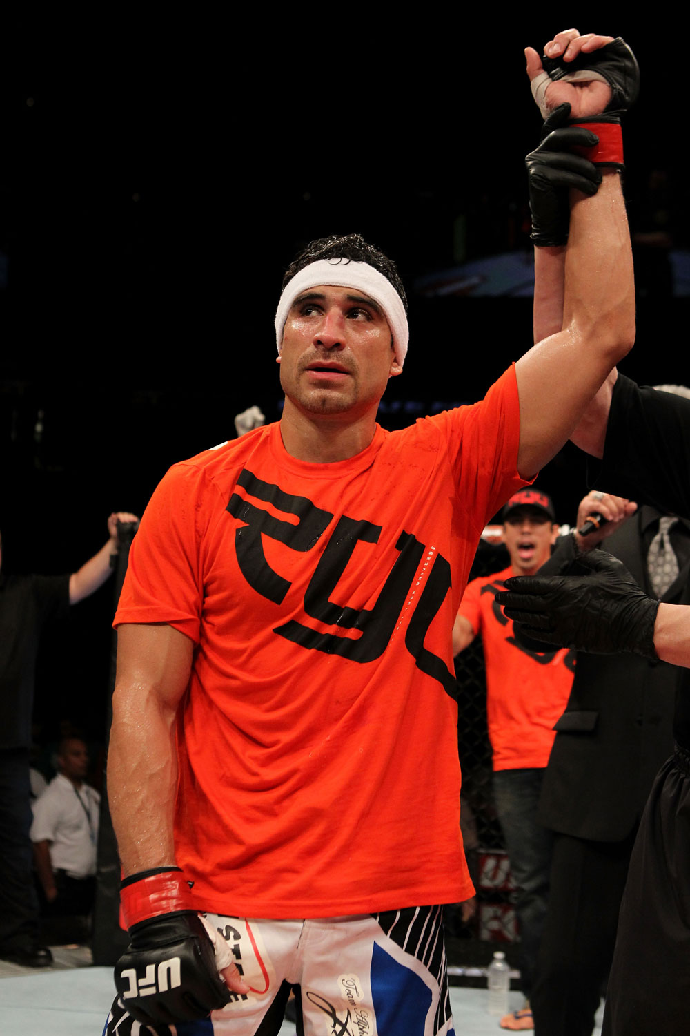 EAST RUTHERFORD, NJ - MAY 05: Danny Castillo celebrates after defeating John Cholish in thier Lightweight bout at Izod Center on May 5, 2012 in East Rutherford, New Jersey. (Photo by Josh Hedges/Zuffa LLC/Zuffa LLC via Getty Images)