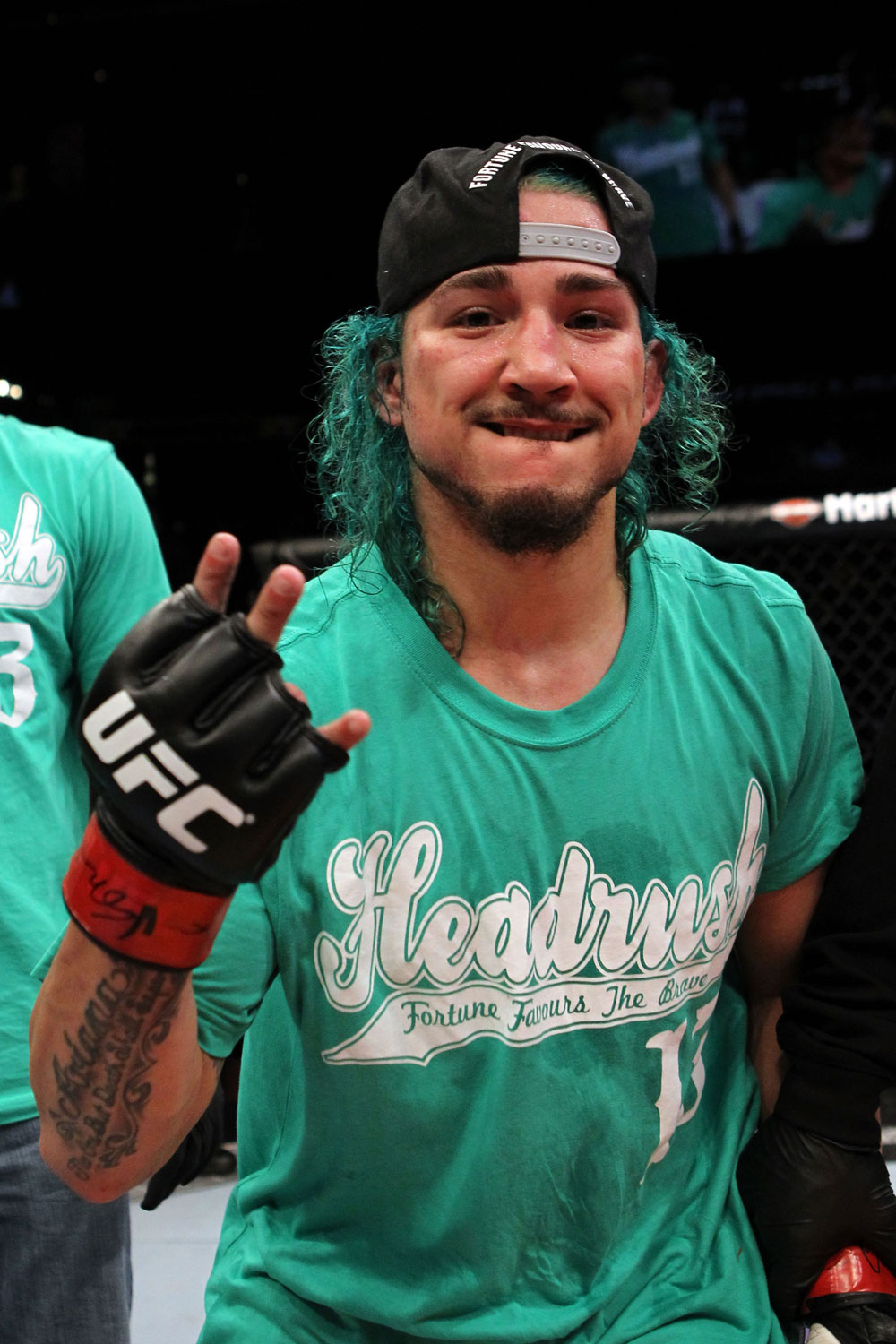 EAST RUTHERFORD, NJ - MAY 05: Louis Gaudinot celebrates after defeating John Lineker during thier Flyweight bout at Izod Center on May 5, 2012 in East Rutherford, New Jersey. (Photo by Josh Hedges/Zuffa LLC/Zuffa LLC via Getty Images)