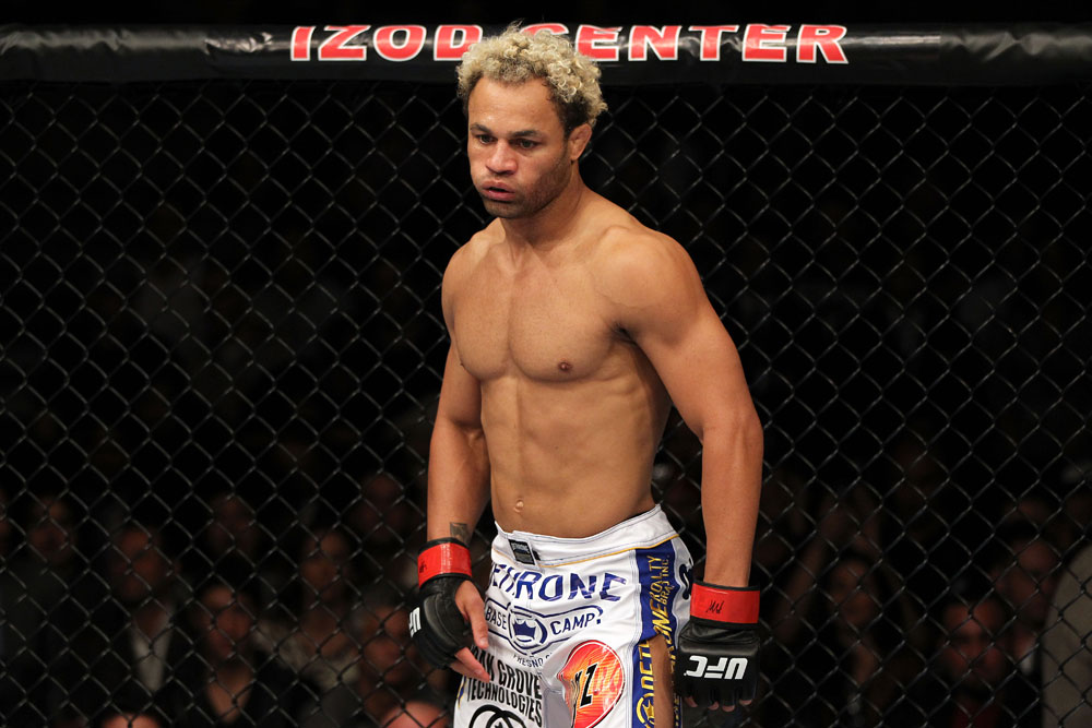 EAST RUTHERFORD, NJ - MAY 05: Josh Koscheck looks on against Johny Hendricks during thier Welterweight bout at Izod Center on May 5, 2012 in East Rutherford, New Jersey. (Photo by Josh Hedges/Zuffa LLC/Zuffa LLC via Getty Images)