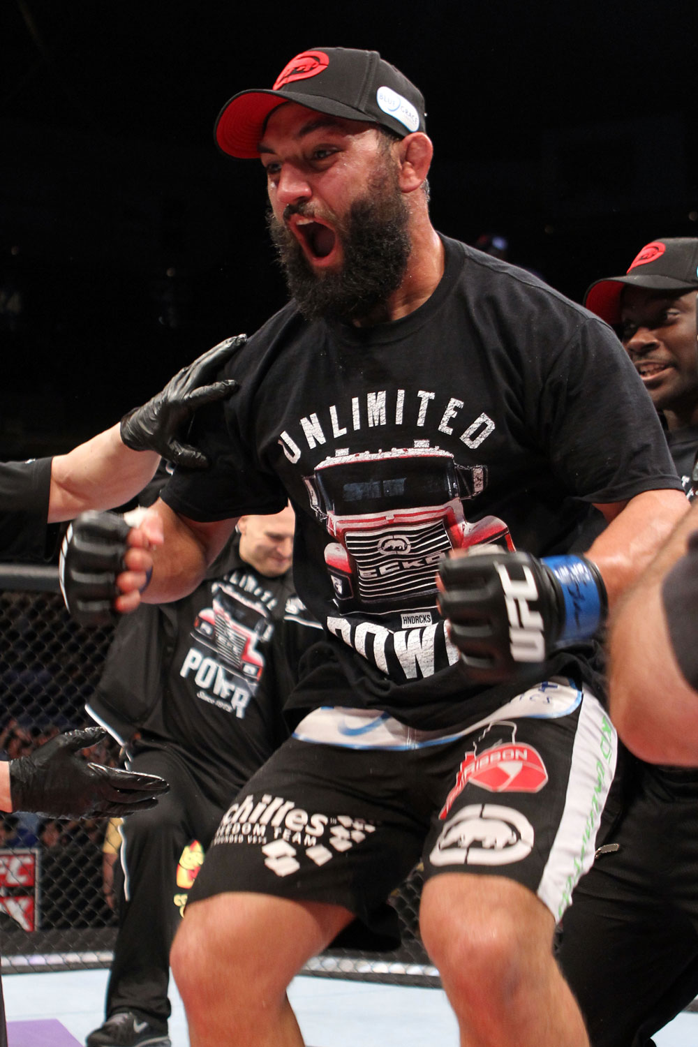 EAST RUTHERFORD, NJ - MAY 05: Johny Hendricks celebrates after defeating Josh Koscheck in thier Welterweight bout at Izod Center on May 5, 2012 in East Rutherford, New Jersey. (Photo by Josh Hedges/Zuffa LLC/Zuffa LLC via Getty Images)
