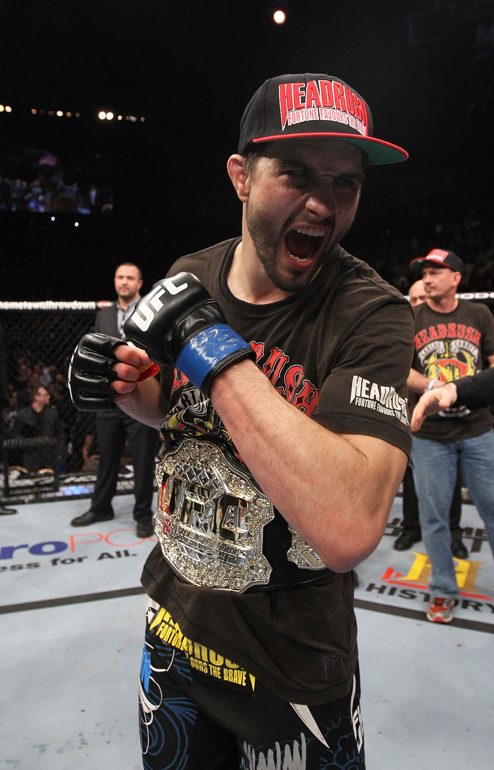 LAS VEGAS - FEBRUARY 04:  Carlos Condit reacts to his win over Nick Diaz during the UFC 143 event at Mandalay Bay Events Center on February 4, 2012 in Las Vegas, Nevada.  (Photo by Nick Laham/Zuffa LLC/Zuffa LLC via Getty Images) *** Local Caption *** Carlos Condit; Nick Diaz