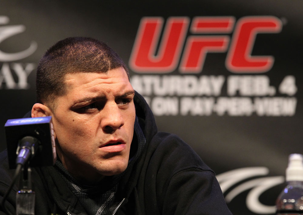LAS VEGAS, NV - FEBRUARY 02: Nick Diaz attends the UFC 143 final pre-fight press conference at the Mandalay Bay Hotel & Casino on February 2, 2012 in Las Vegas, United States. (Photo by Josh Hedges/Zuffa LLC/Zuffa LLC via Getty Images) *** Local Caption *** Nick Diaz