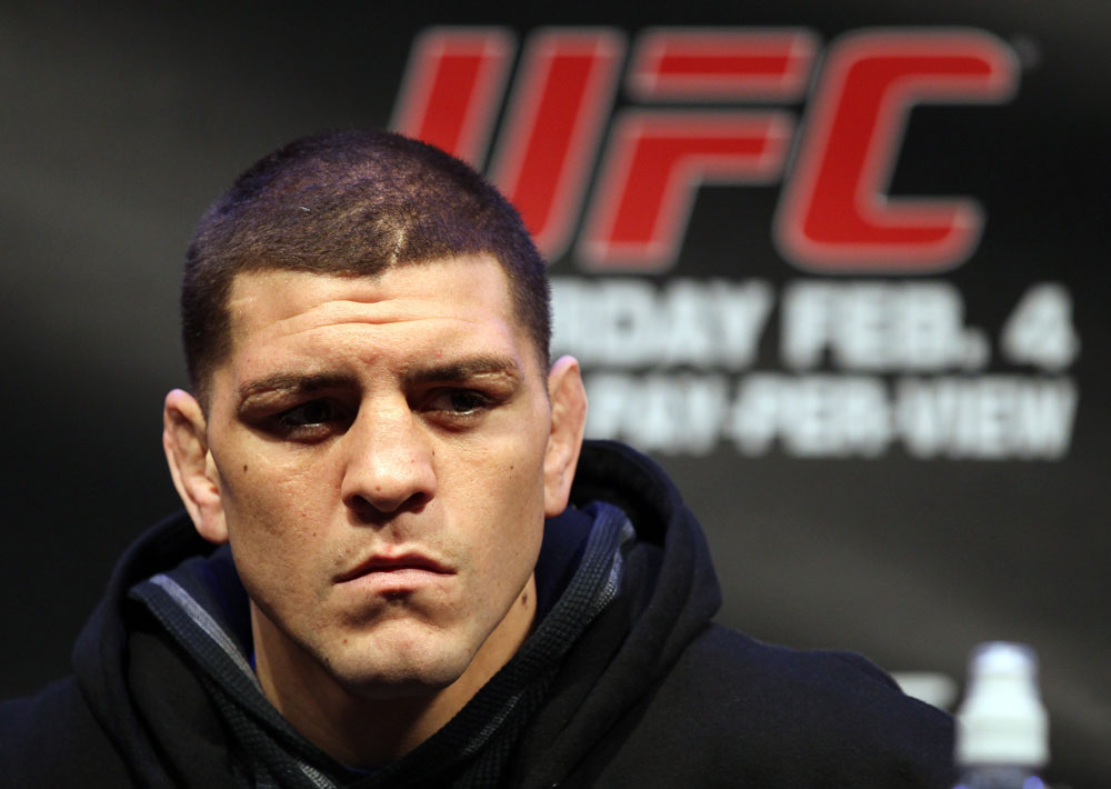 LAS VEGAS, NV - FEBRUARY 02: Nick Diaz attends the UFC 143 final pre-fight press conference at the Mandalay Bay Hotel & Casino on February 2, 2012 in Las Vegas, United States. (Photo by Josh Hedges/Zuffa LLC/Zuffa LLC via Getty Images) *** Local Caption *** Nick Diaz