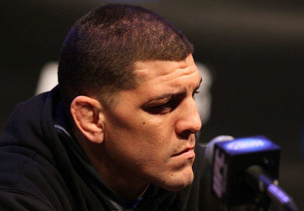 LAS VEGAS, NV - FEBRUARY 02: Nick Diaz attends the UFC 143 final pre-fight press conference at the Mandalay Bay Hotel & Casino on February 2, 2012 in Las Vegas, United States. (Photo by Josh Hedges/Zuffa LLC/Zuffa LLC via Getty Images) *** Local Caption *** Nick Diaz