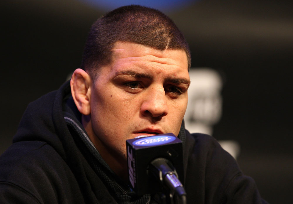 LAS VEGAS, NV - FEBRUARY 02: Nick Diaz attends the UFC 143 final pre-fight press conference at the Mandalay Bay Hotel & Casino on February 2, 2012 in Las Vegas, United States. (Photo by Josh Hedges/Zuffa LLC/Zuffa LLC via Getty Images) *** Local Caption *** Nick Diaz