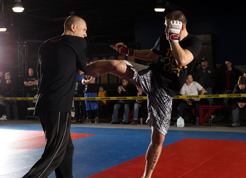 NASHVILLE, TN - JANUARY 18: Duane "Bang" Ludwig works out for the media during the UFC on FX open workouts at the Nashville MMA Gym on January 18, 2012 in Nashville, Tennessee. (Photo by Josh Hedges/Zuffa LLC/Zuffa LLC via Getty Images)